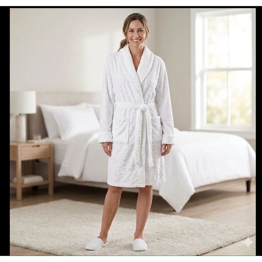 Kim Rogers Intimates Robe Womens Plus 3X Ivory SOFT Fluffy Housecoat Bath New